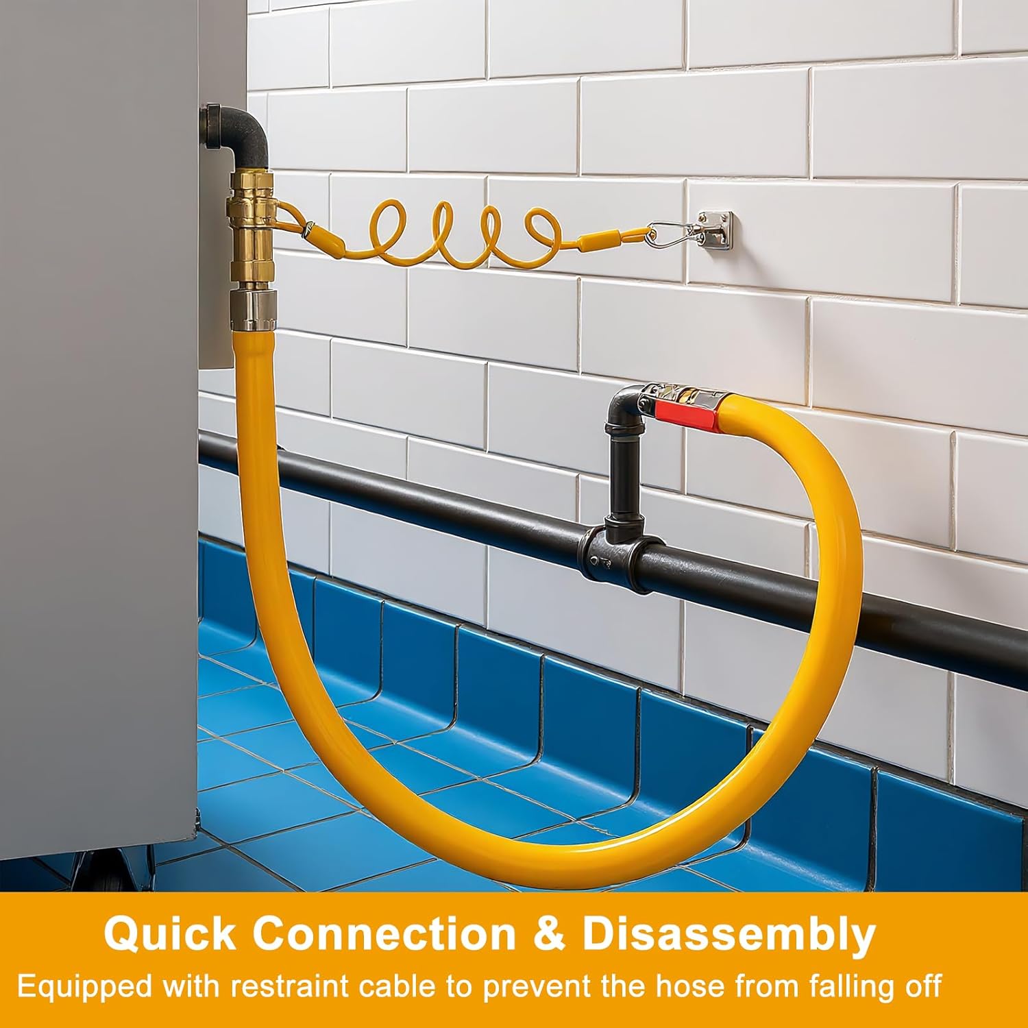 1675KIT48 Commercial Gas Hose Safety System Kit, 3/4" × 48" Flexible Gas Line Connector with 2 Elbows & 3/4" Quick Disconnect, for Commercial Kitchen Equipment
