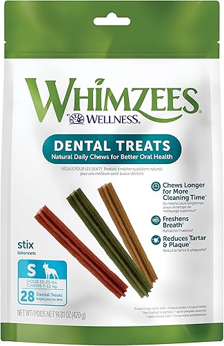 WHIMZEES by Wellness - Masticables dentales para perros, naturales, de larga duración para dientes más limpios y aliento más fresco, sin granos e