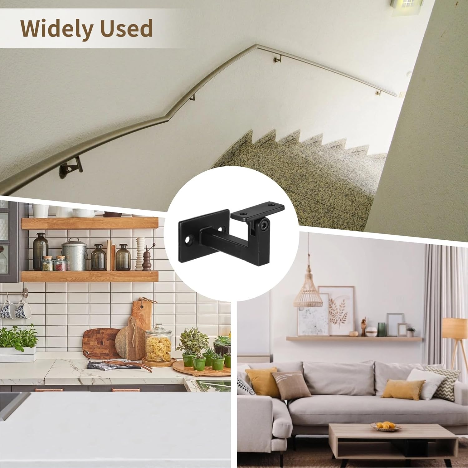 4 Railing Brackets, Adjustable Handrail Brackets, Stair Brackets, Heavy-Duty, Black Finish