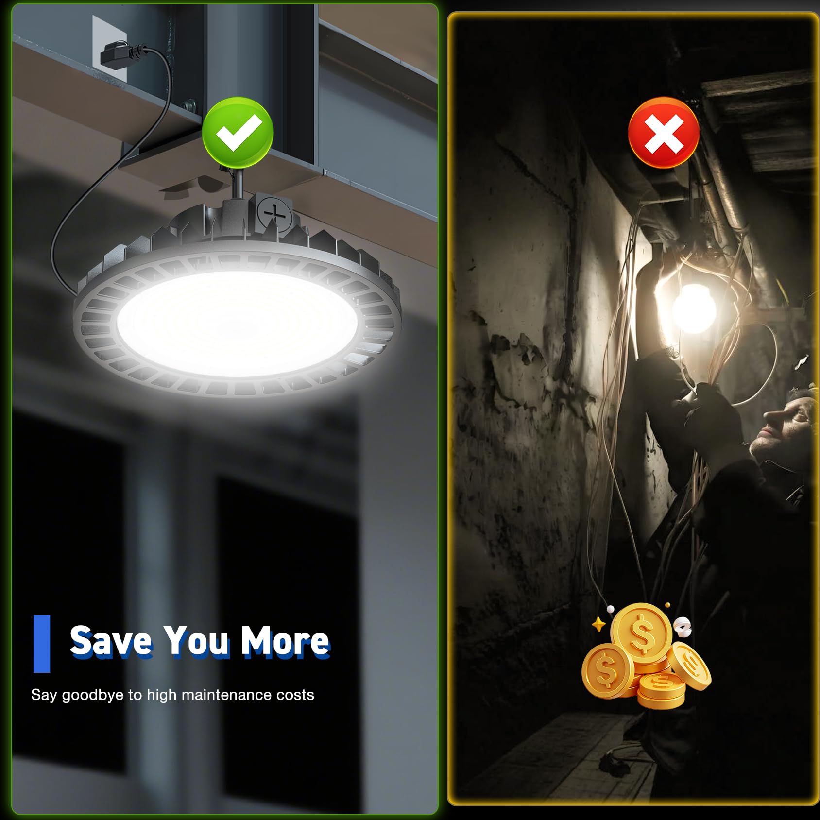 16-Pack Highbay LED Shop Light 200W 160W 120W 3-Wattage 4500K 5000K 5700K 3-CCT Hibay Fixture Motion Sensor Interface — view 9