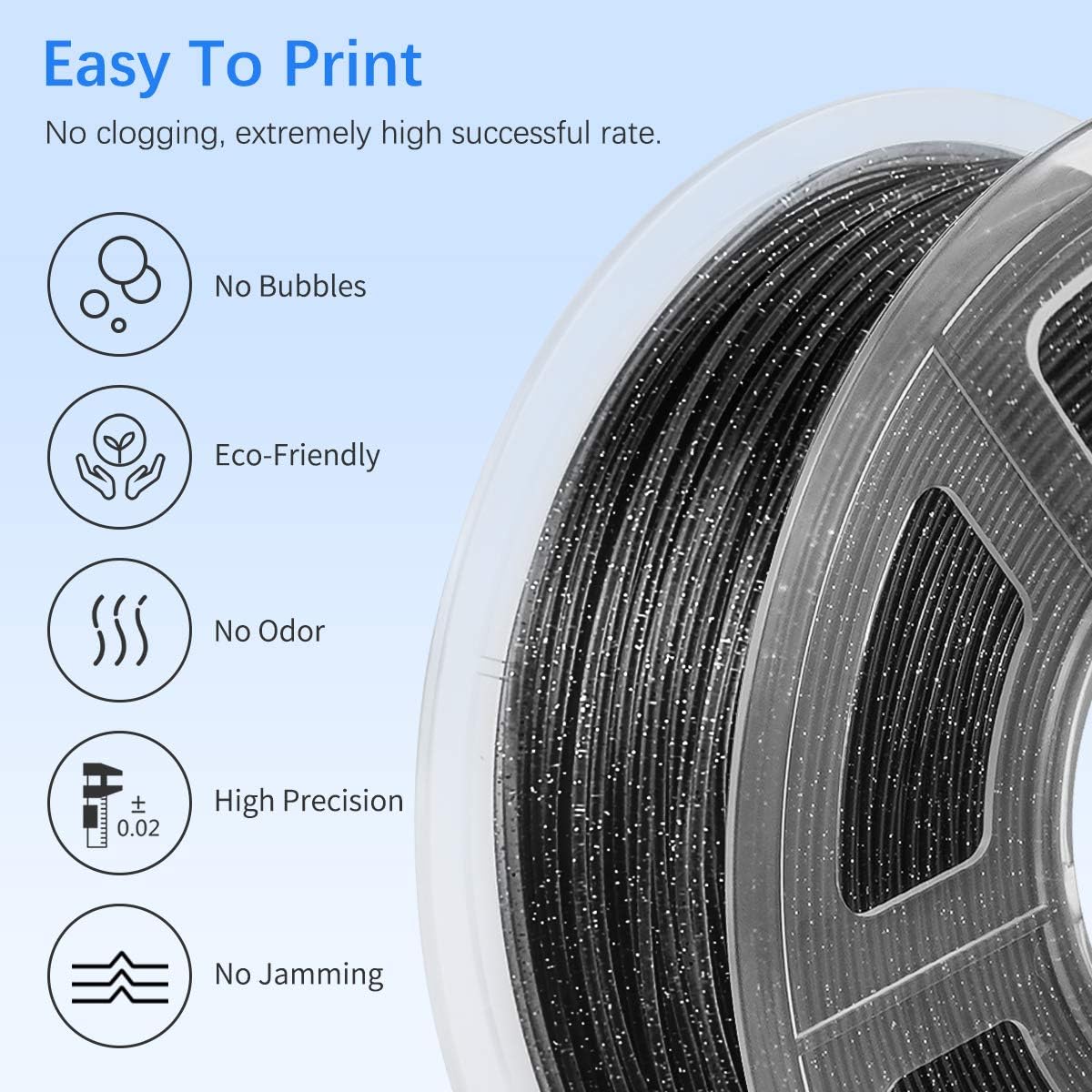 JAYO 3D Printer PLA Filament, 1.75mm Twinkle PLA Filament Dimensional Accuracy +/- 0.02mm, 1KG Spool 3D Printing Material fit for FDM Printers, PLA Twinkle Black