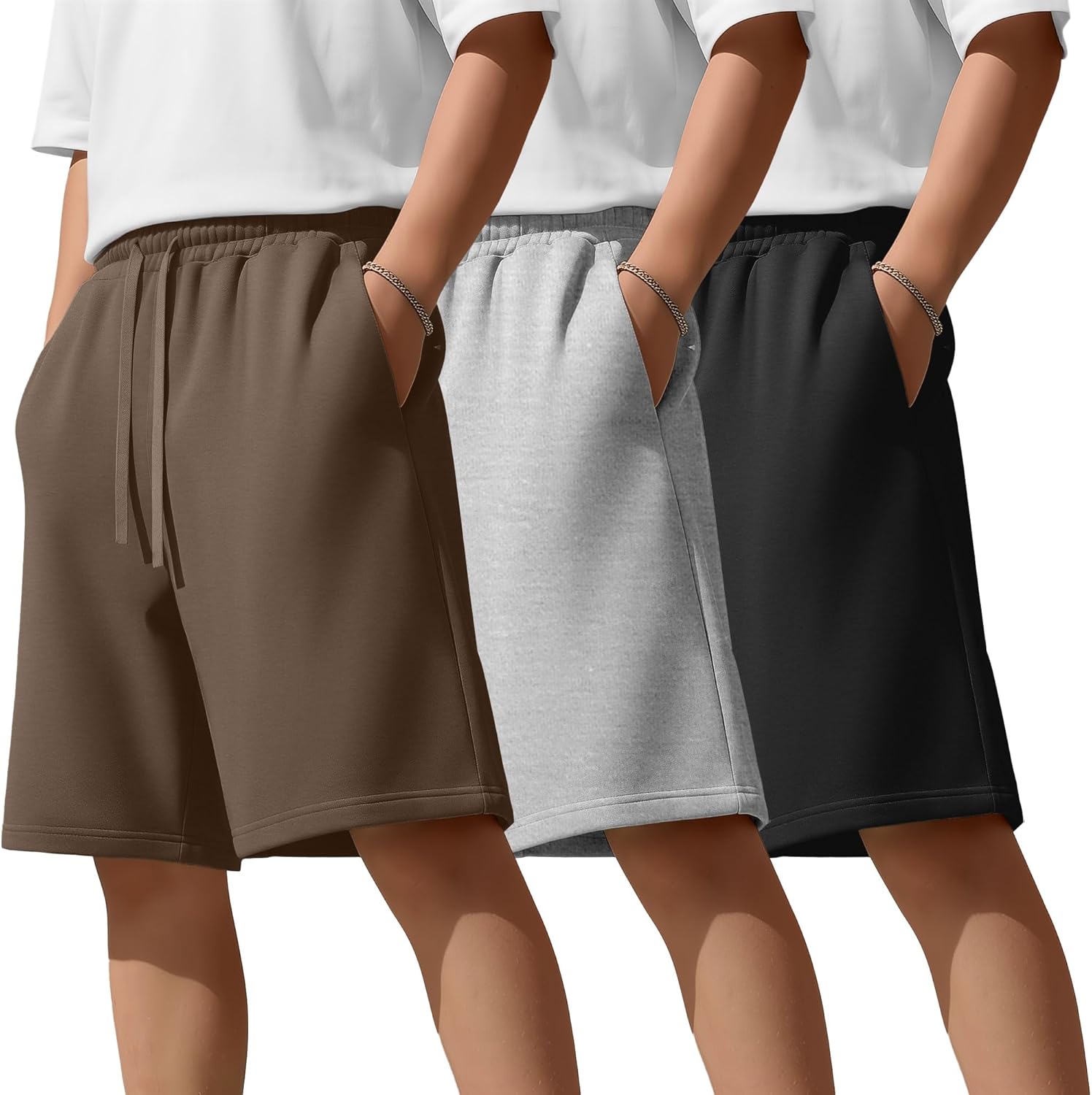 3 Pack Boys' Shorts Athletic Casual Summer Teens Drawstring Basketball Performance Joggers for Kids with Pockets