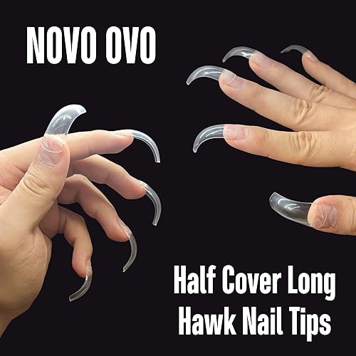 Miniatura 5 de NOVO OVO Halloween 100 piezas de puntas de uñas largas curvadas en forma de halcón, puntas de uñas transparentes extra súper extremas de curva