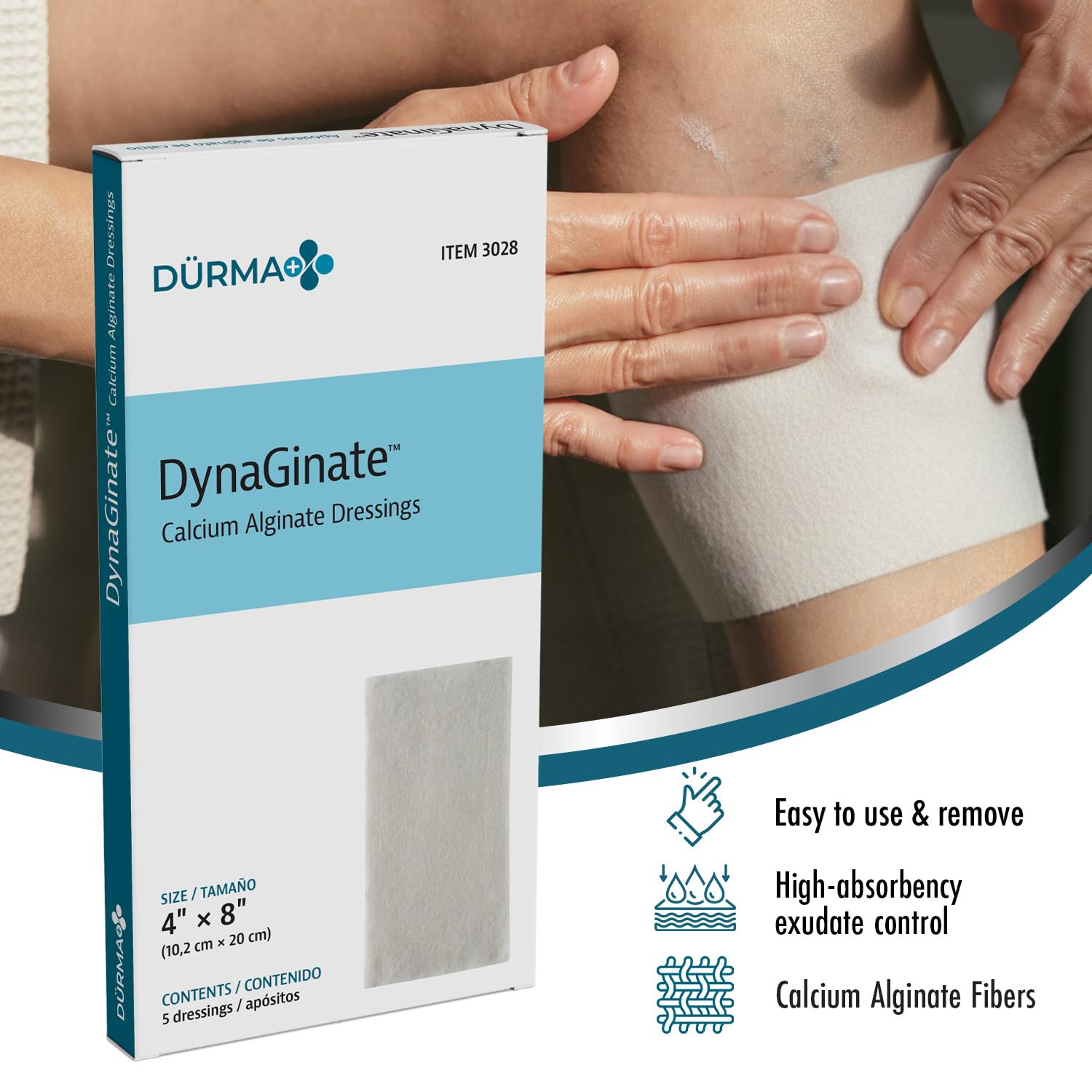 Dynarex Dynaginate Sterile Calcium Alginate Wound Dressing, 4" X 8", 60 Count