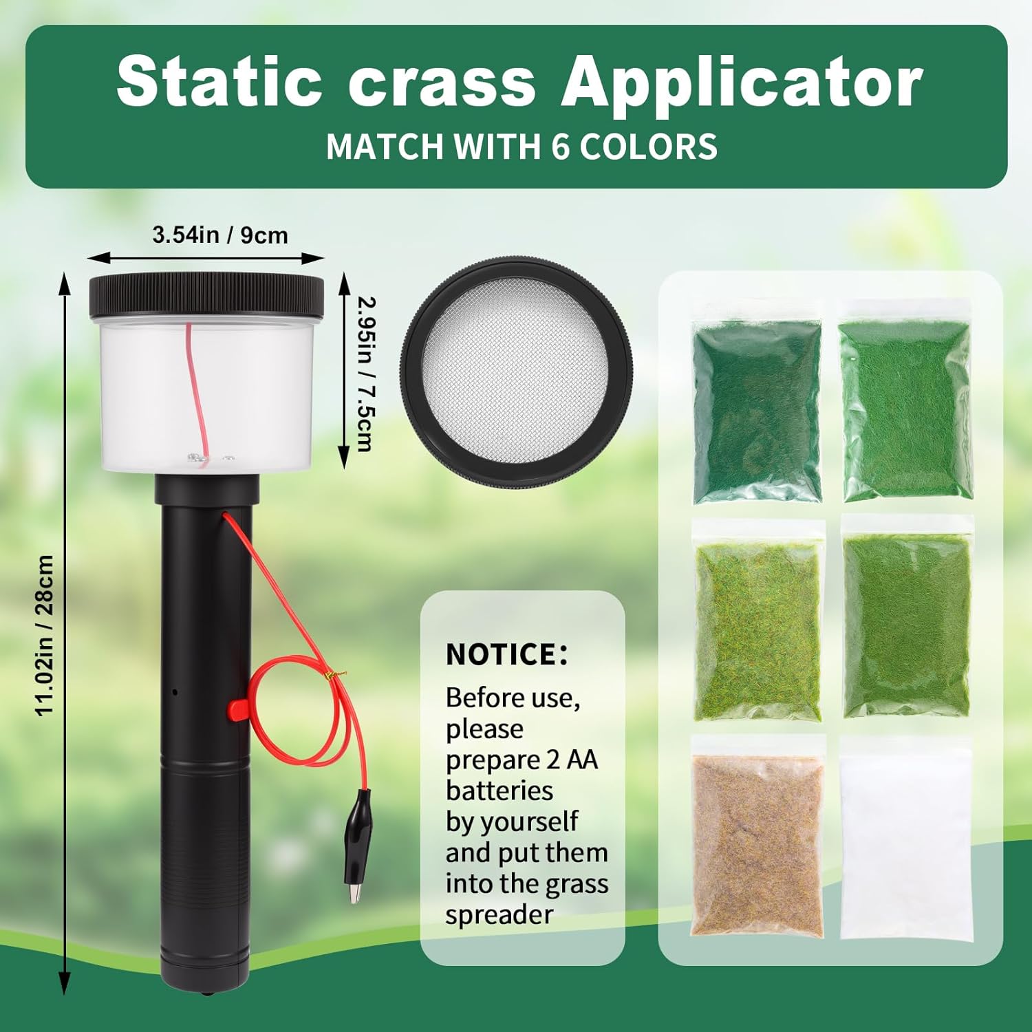 Generic Mini Static Grass Applicator Flocking Kit 3-5mm, Dual Netcovers, Black, Plastic, Tabletop, Modern, Nature And Outdoors, 2024, 3.54 Inches, 10.58 Ounces