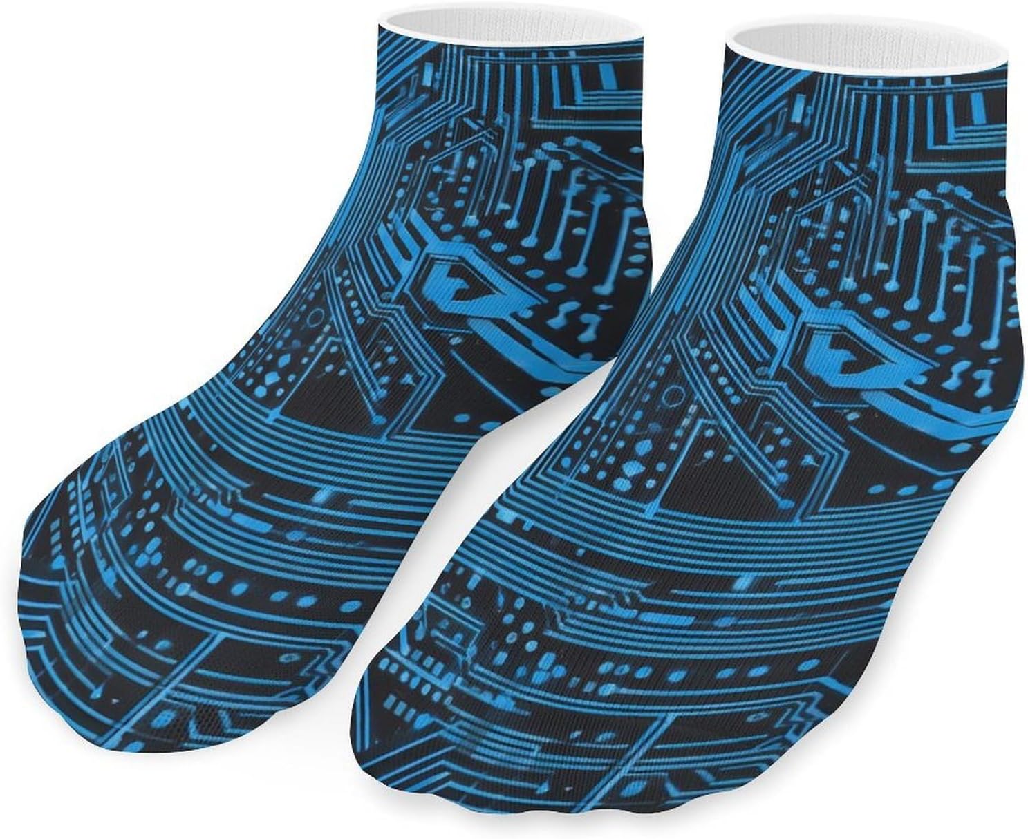 Circuit Board Pattern No Show Ankle Socks Low Cut Non Slip Flat Boat Line 5 Pairs Set