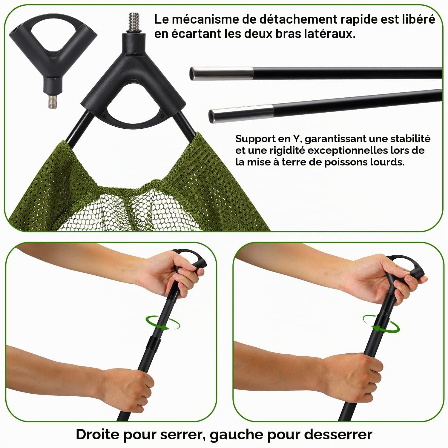 Sougayilang Épuisette de pêche à la carpe de 106,7 cm – Poignée télescopique en fibre de carbone de 2 m – Design flotteur robuste pour grosses carpes – Sac de transport inclus