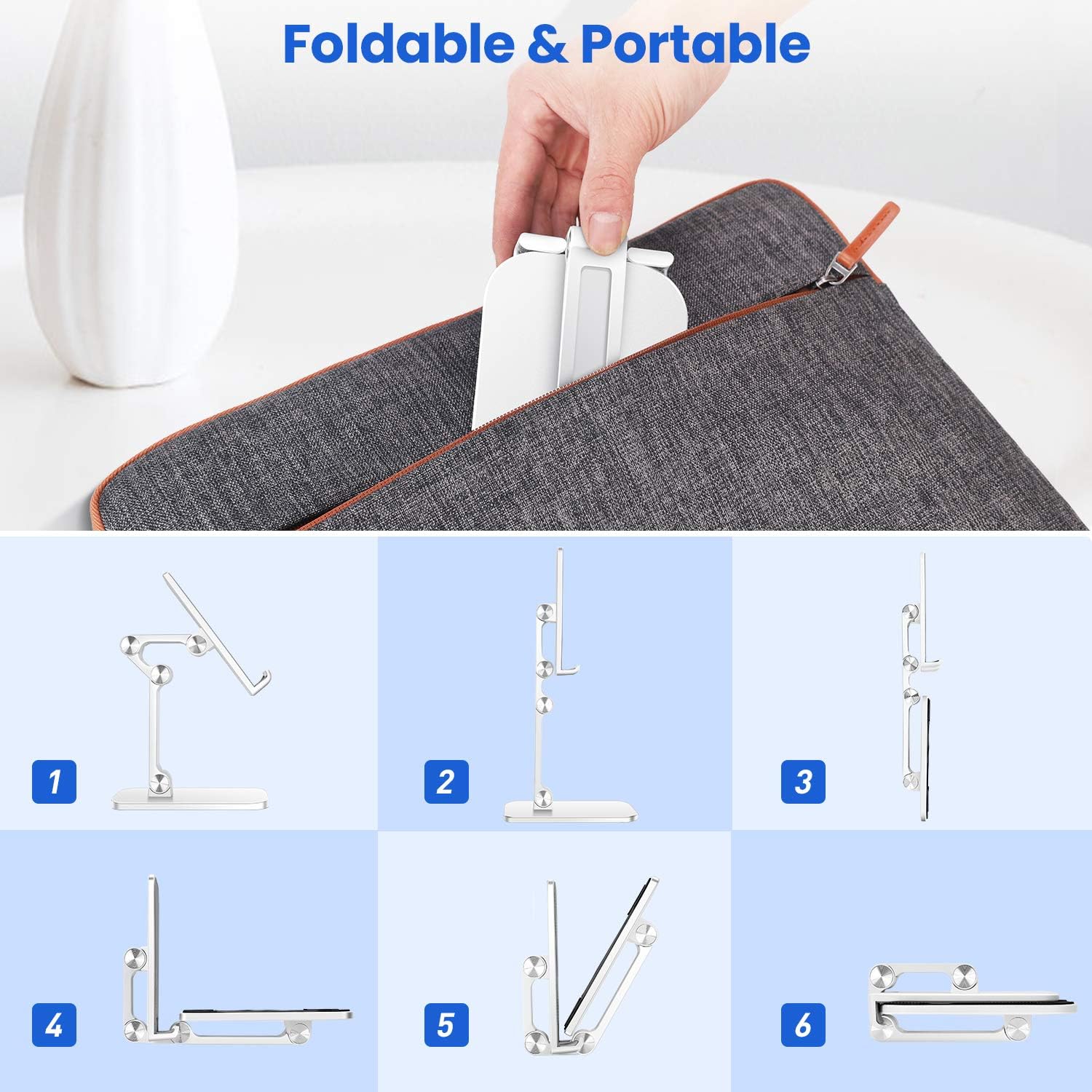 Cell Phone Stand for Desk, Angle Height Adjustable Tablet Phone Holder, Desk Phone Holder Tablet Stand Phone Dock Compatible with iPhone 14/13 MAX 12 Pro Xs Xr 11 8/Galaxy Samsung/Tablet 4-10''