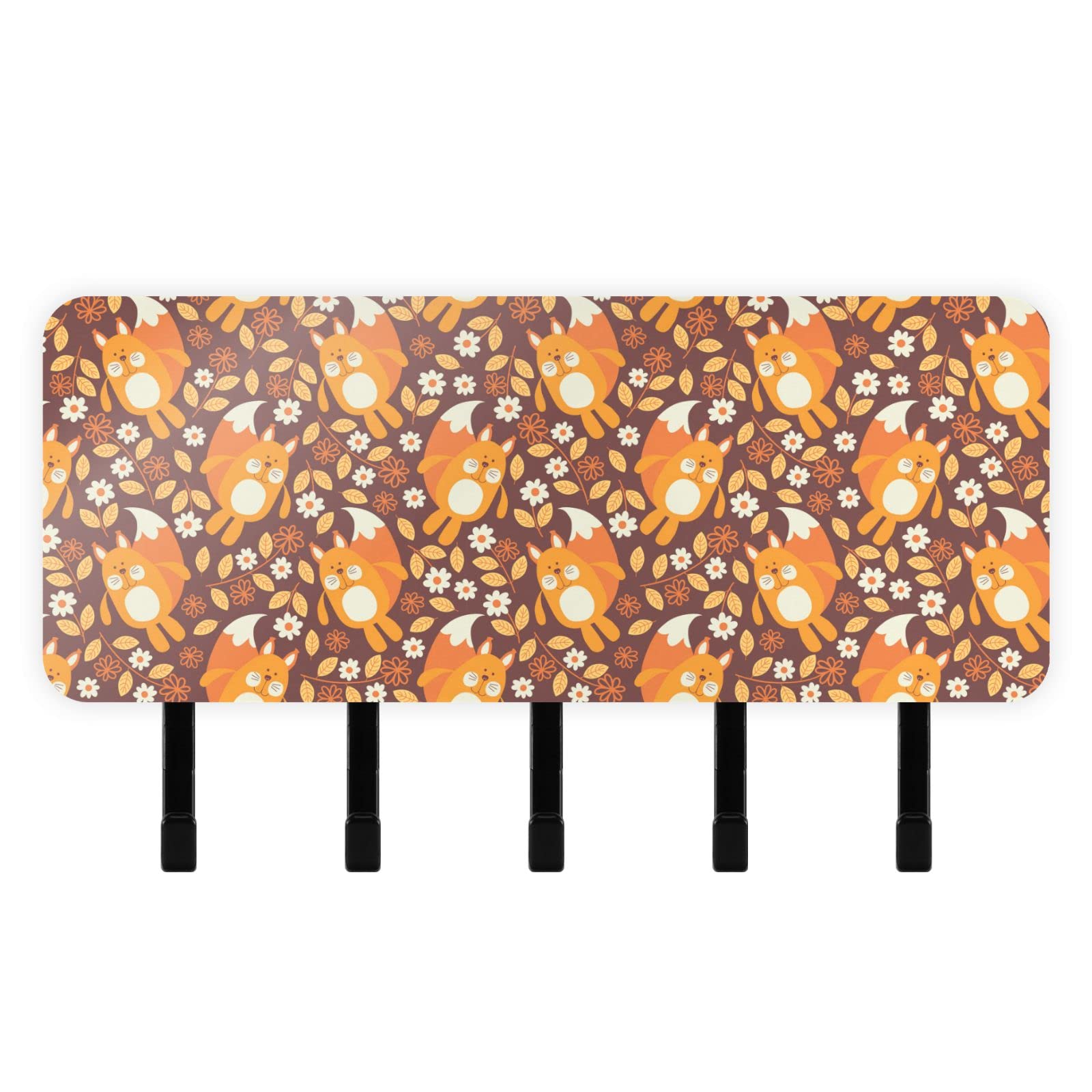 OURVII Autumn Floral FoxKey Holder for Wall Harvest Leaves Wall Mounted Key Hook, Mail Holder Wall Mounted, Entryway Mudroom Hallway Home Decorative Key Organizer Rack with 5 Hooks