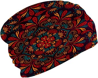 Beanie Hat for Men & Women, Unisex Stretchy Skull Caps, Soft Velvet Winter Hat Beanie for Running Cycling - Retro Mandala Boho Indian Vintage Multi