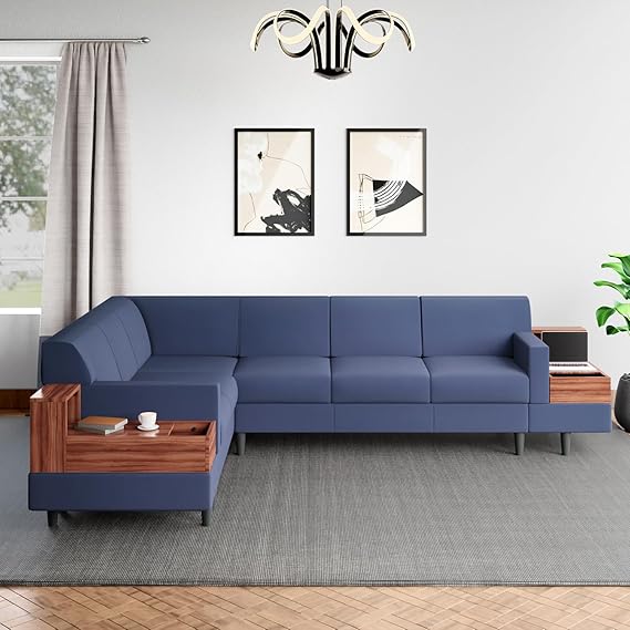 GODREJ INTERIO Arcade L Shape 5 Seater LH Sofa Fabric, Denim Color