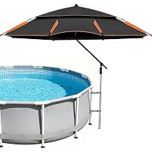 7FT Above Ground Pool Umbrella Adjustable Pool Shade with Tilt Design, Heavy Duty Outdoor Umbrella for Above Ground Pool, Pool Umbrella for Inside of Pool with Wind Stakes & Storage Bag