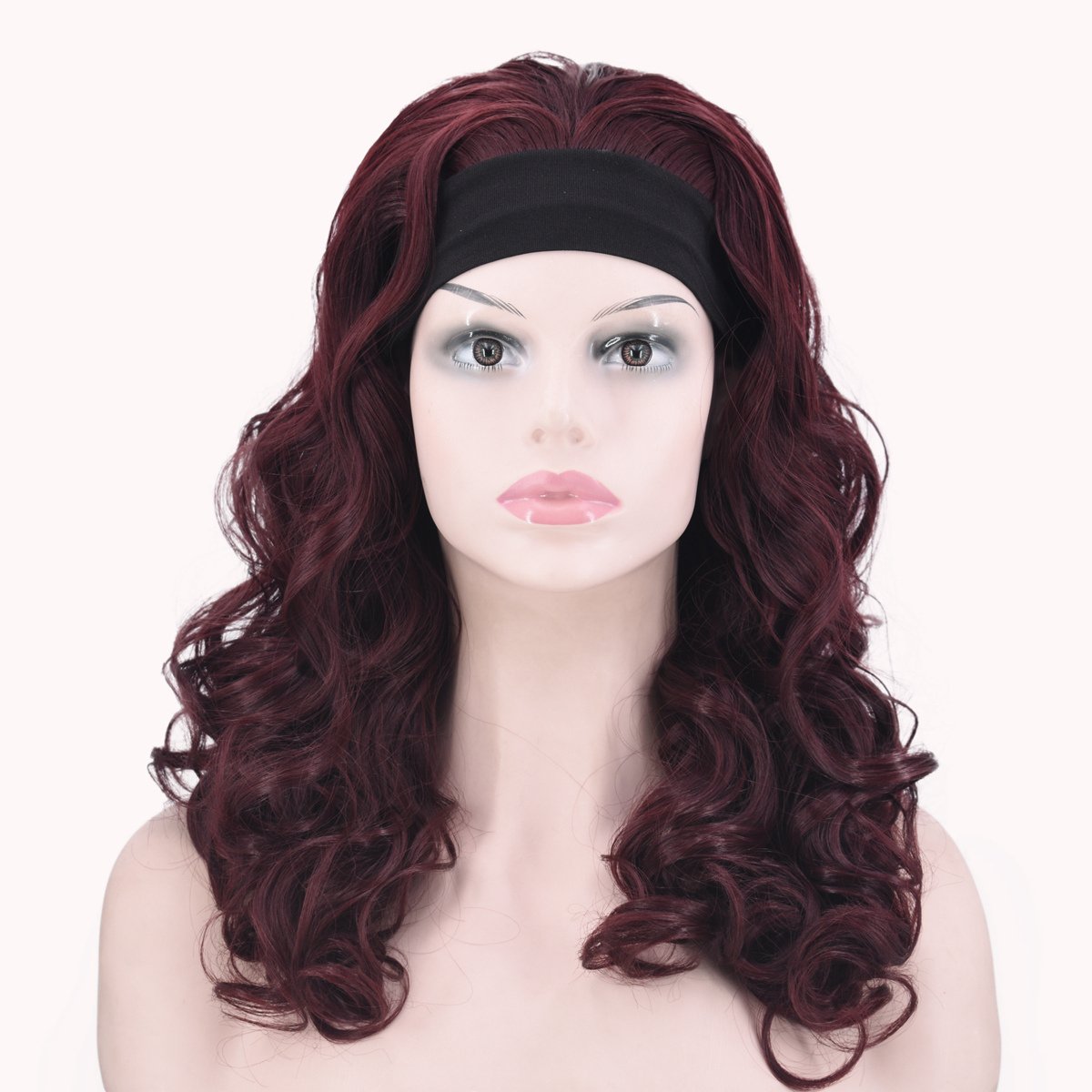 Wig with Headband Fashion Long Wavy Hair Synthetic Wig for