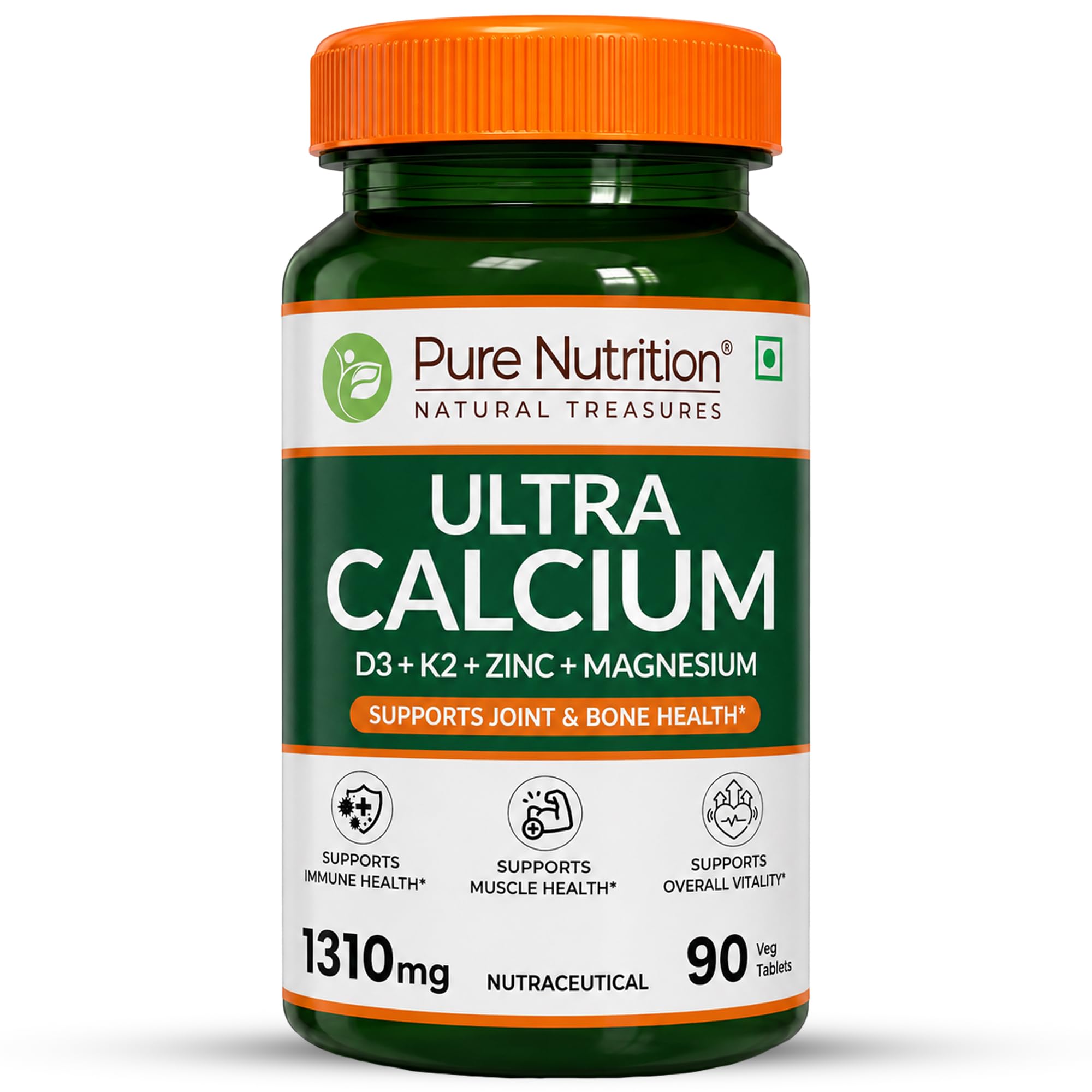 Pure Nutrition Ultra Calcium 1310mg – 90 Veg Tablets | With Vitamin D3, K2, Zinc & Magnesium | Bone, Joint, Muscle & Immune Health Support | Calcium Supplement for Men & Women-image-45