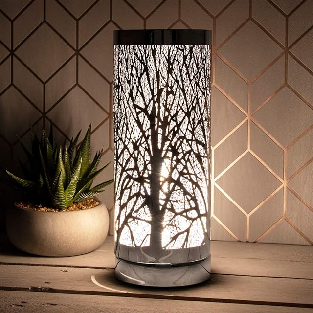 L&P Home & Gifts Desire Aroma melt Oil Aromatherapy Wax Touch lamp. Fragrance Burner for Home/Bedroom/Living Room/Office/Gym. Tree Design in Silver, Multicolour, 10X10X26CM