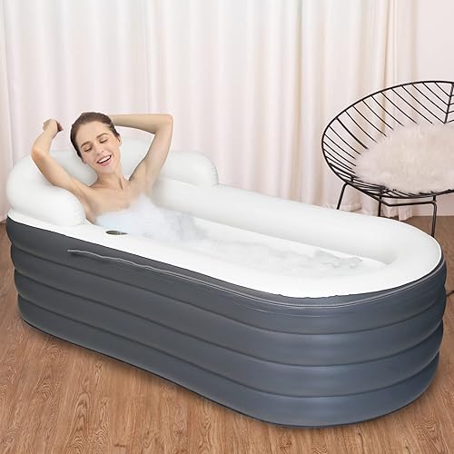 Bañera inflable para adultos de 66 pulgadas, extra grande, portátil, de terapia, con cubierta de cremallera, bañera independiente, baño familiar,