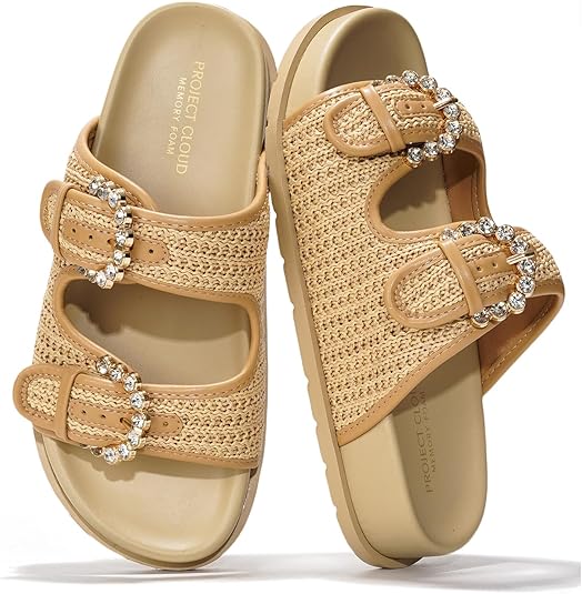 Project Cloud Platform Summer Sandals for Women 2025 - Comfortable and Adjustable Straps Summer Slides with Memory Foam Insole - Non-Slip Casual Womens Sandals