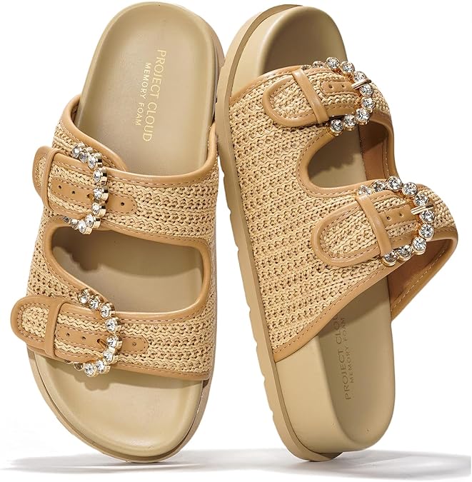 Project Cloud Platform Summer Sandals for Women 2025 - Comfortable and Adjustable Straps Summer Slides with Memory Foam Insole - Non-Slip Casual Womens Sandals