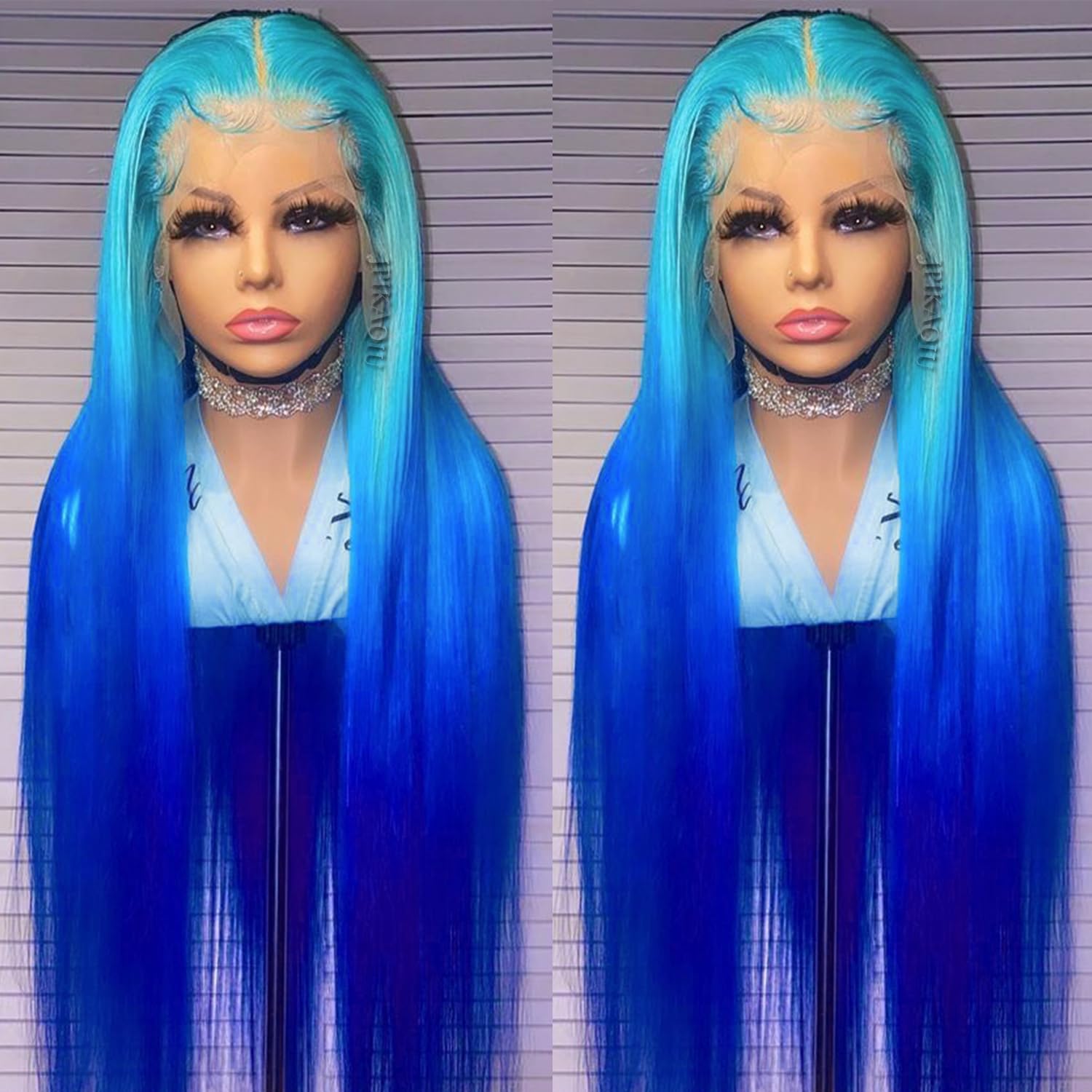 Amazon.com : JPIKAQIU Ombre Blue Lace Front Wigs Synthetic  display picture 2