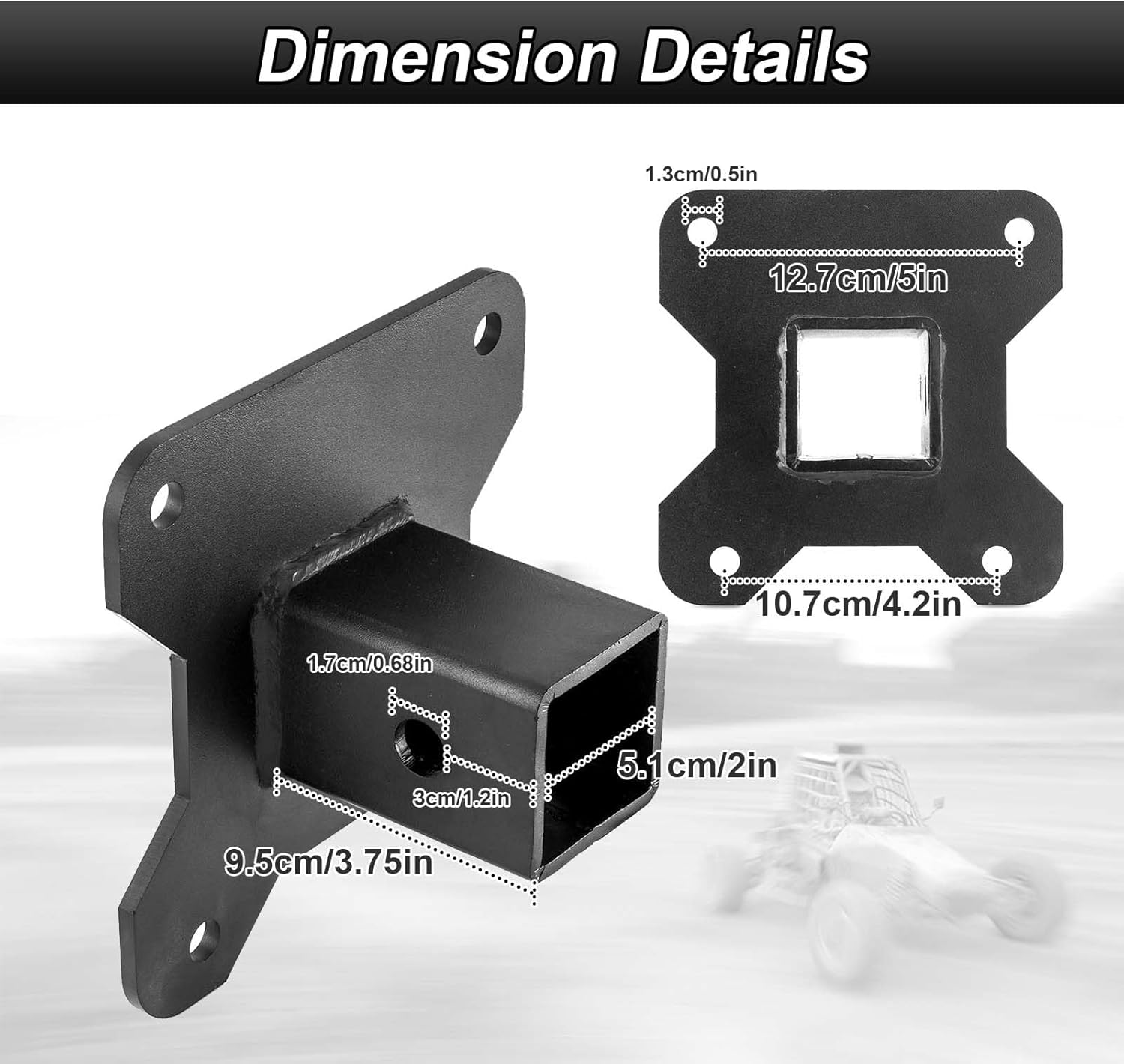 2” Rear Trailer Hitch No Drilling & Shackle Receiver with 3/4'' D Ring and 7/8" Locking Pin Compatible with Polaris RZR XP/XP 4 1000 2014-2025