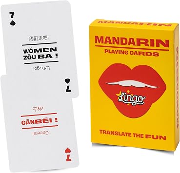 Lingo Mandarin Chinese Playing Cards | Heritage & Language Learning Flashcards for Adults | 52 Phrases with Pronunciation | Fun Gift for Mandarin-Speaking Families & Travelers