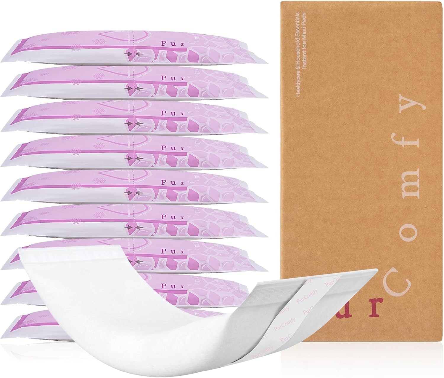 PurComfy 2-in-1 Postpartum Pads, Absorbent Instant Perineal Ice Pads for Women with Mom Pain Relief and Postpartum Recovery Care, 10 Count