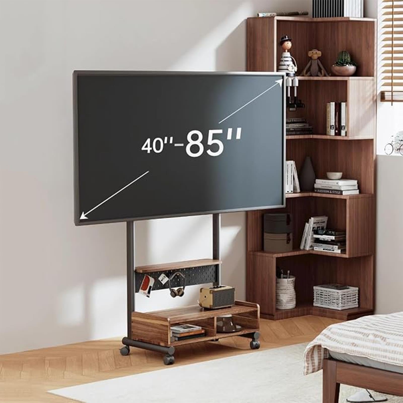 Carrello Porta TV Mobile con Ruote, Supporto da Pavimento per TV LCD, Mobile per La Maggior Parte dei Televisori da 40-85 Pollici Fino A 130 Libbre, Ruote Silenziose, Altezza Regolabile