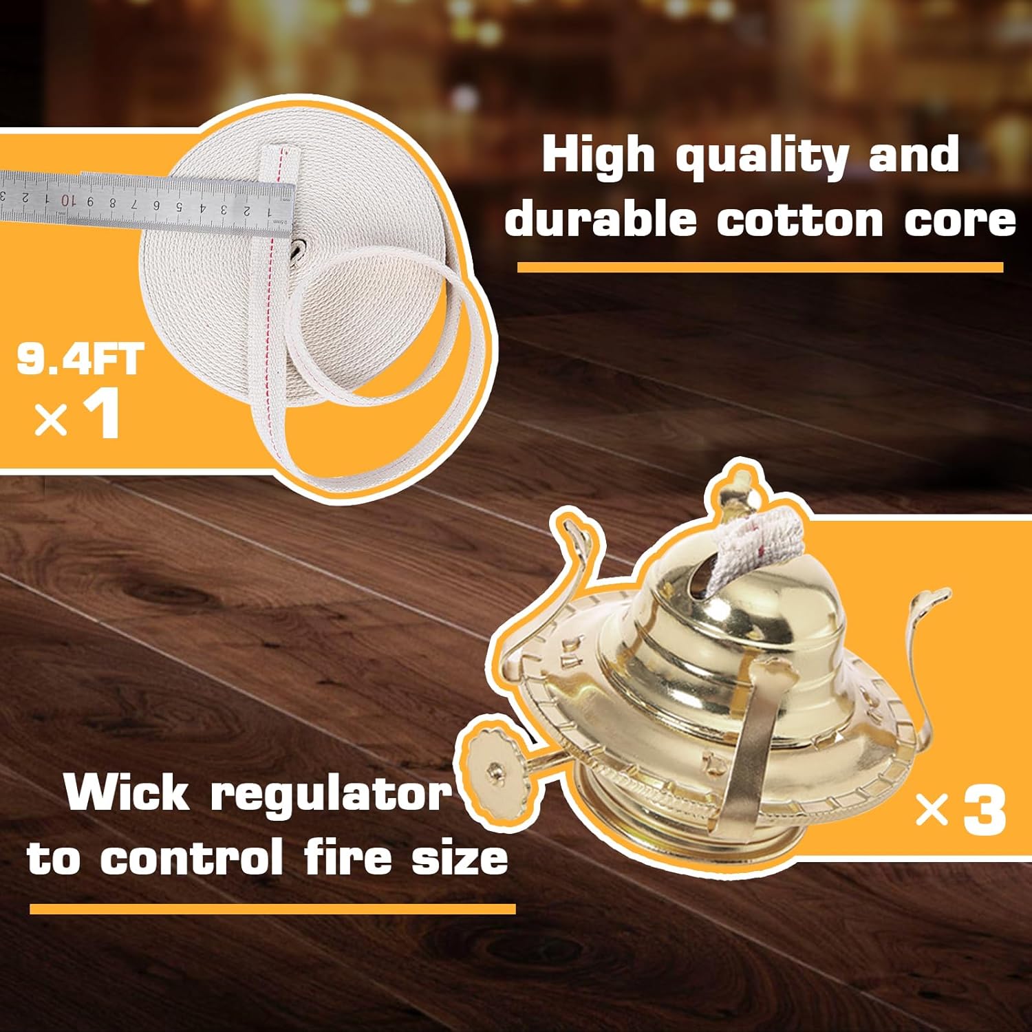 Pacify 4 Pack Oil Lamp Burner Brass Plated Oil Lamp Parts Including 9.4FT Cotton Wick #2 Replacement Burner Chimney Holder