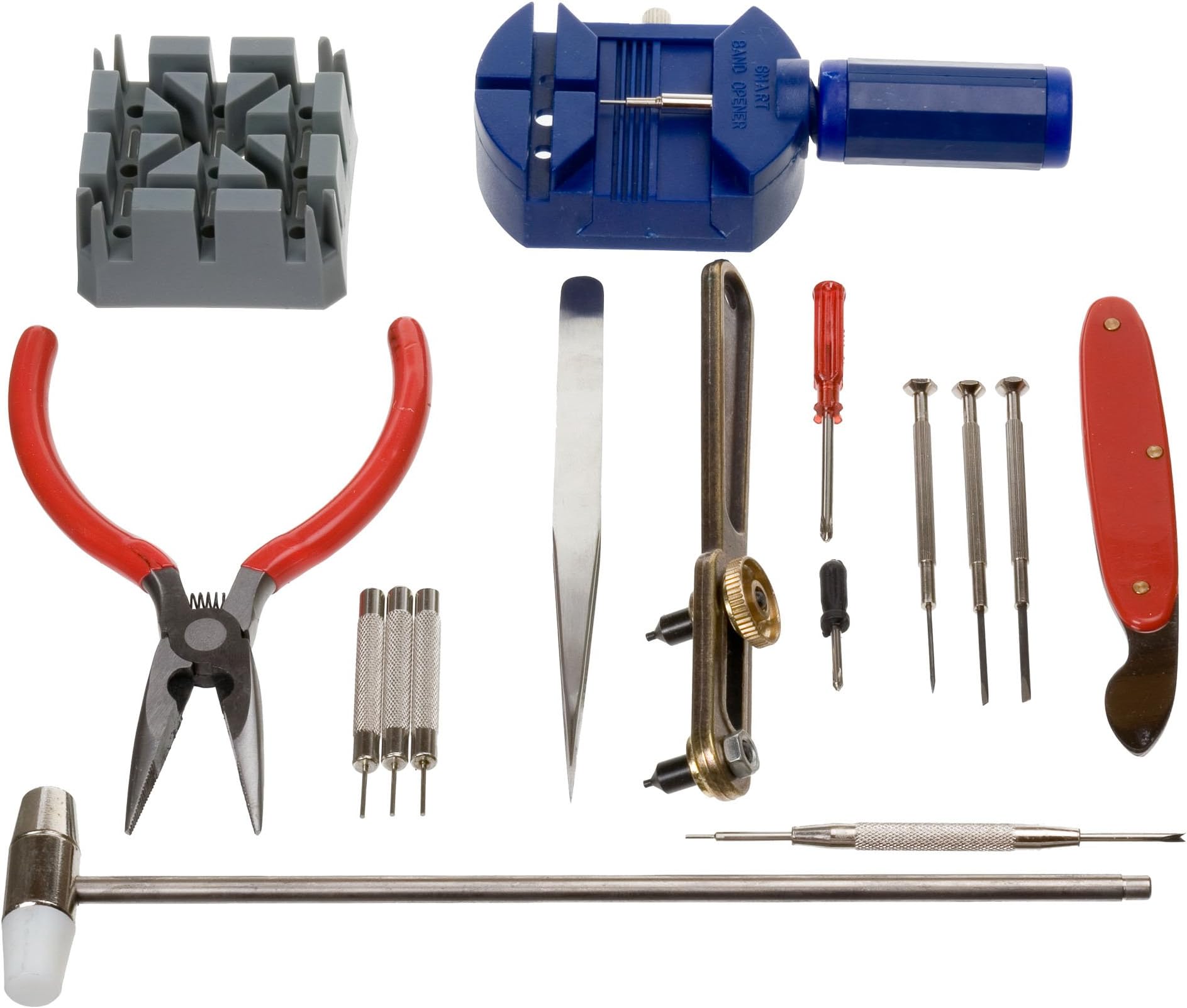 16 Piece Deluxe Watch Maker Tool Kit, Includes Watch Opener For most Watches, Pin Remover, Band Change or Resizing, Link Remover, Battery Changing Repair Set + Nylon Carrying Bag
