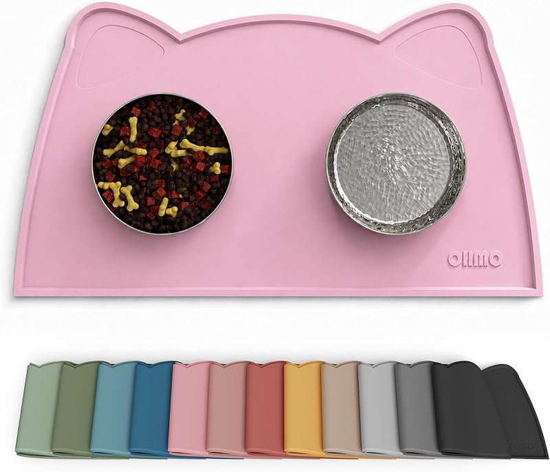 Tapete de Silicone para Comedouro de Gatos OHMO, Antiderrapante e Impermeável, Rosa, 45,72 x 24,89 cm
