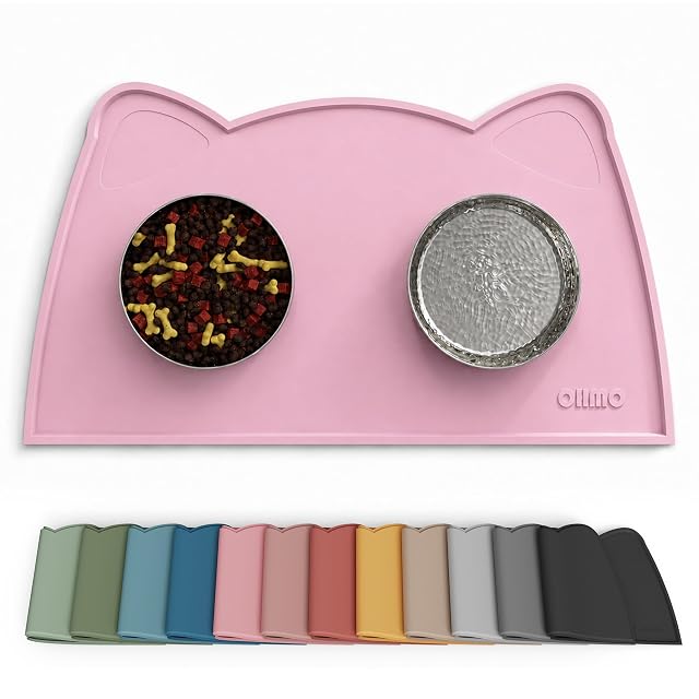 OHMO Alfombras para Comederos Perros y Gatos, Impermeable,(Rosa Suave, 46x25cm)