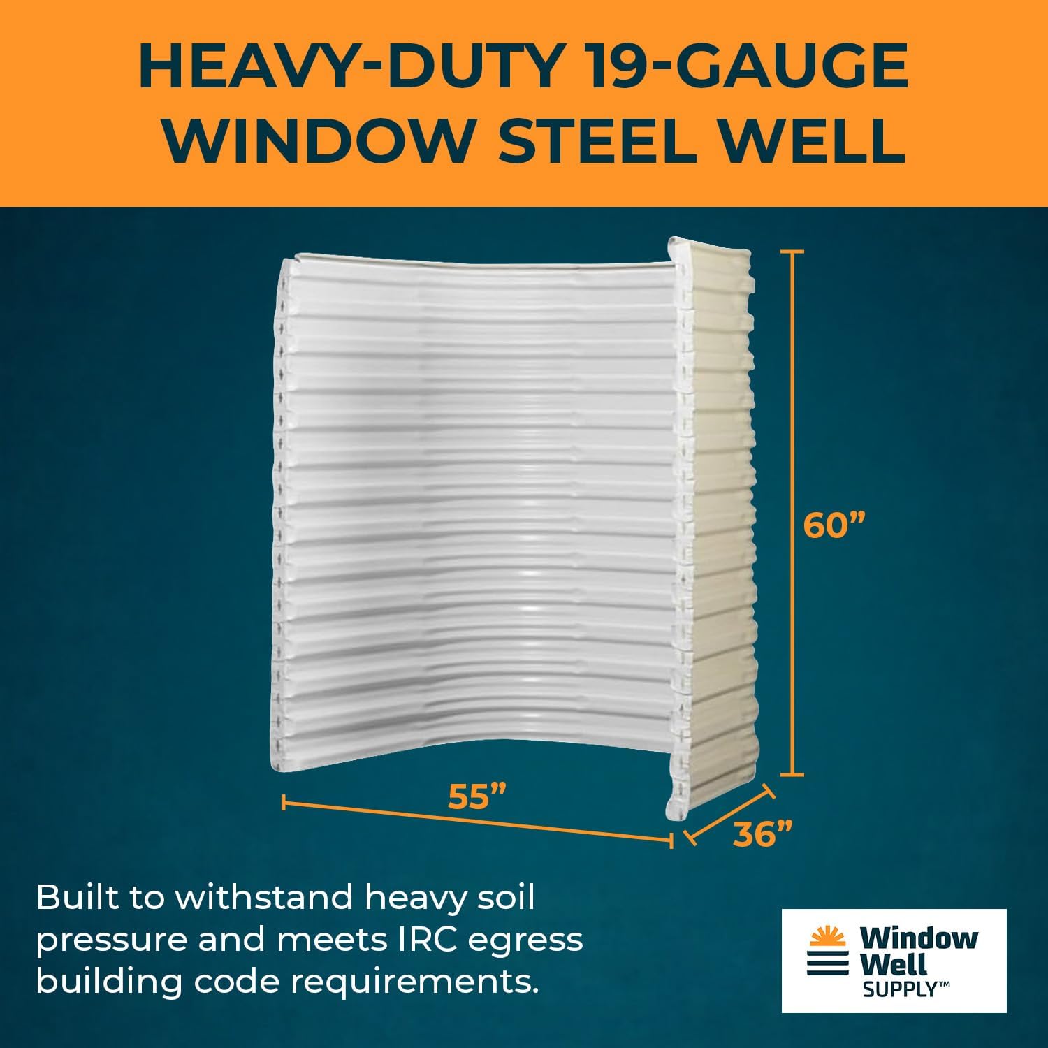 Egress Window Well Kit - 55"Lx36"Wx60"D Includes Right Swing, Tilt & Turn Basement Windows, Polycarbonate Basement Window Well Covers Outside Heavy Duty, 4 Rung White Egress Ladder/Escape Ladder