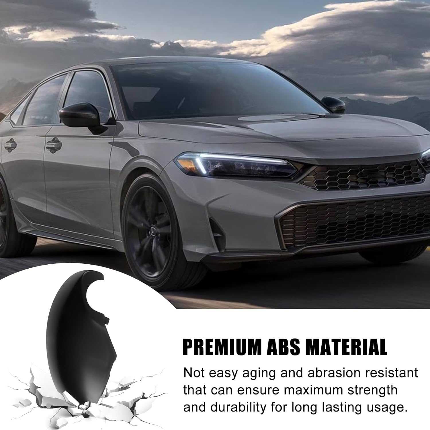 Black Lower Mirror Cover Replacement for 2022-2025 Honda Civic 11th W/O Turn Signals, Side Mirror Bottom Cover Caps (Right Passenger Side)