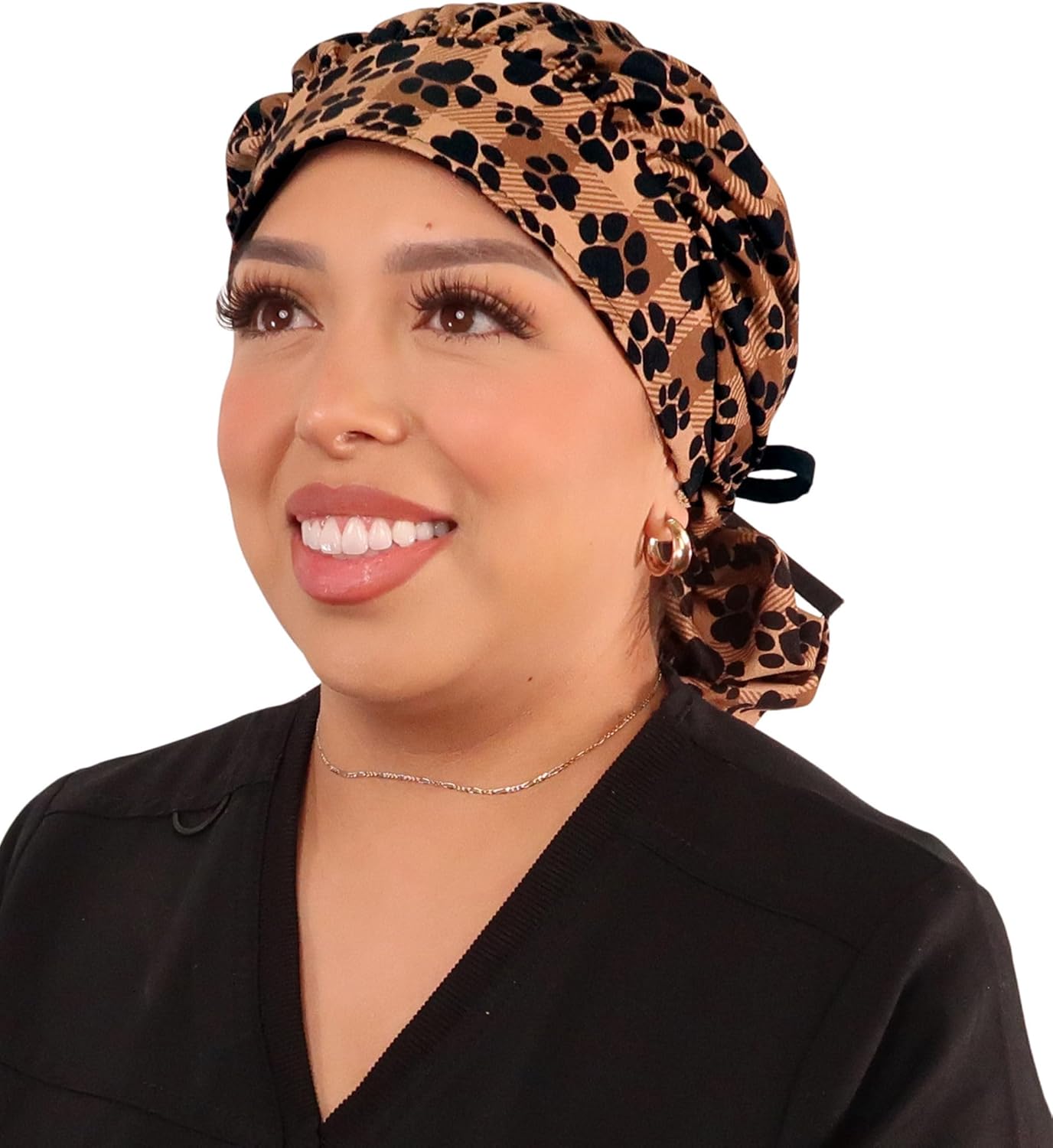 Sparkling EARTH Banded Bouffant Surgical Scrub Ponytail Working Caps and Built-in Sweatband - 100% Cotton - Made in The USA