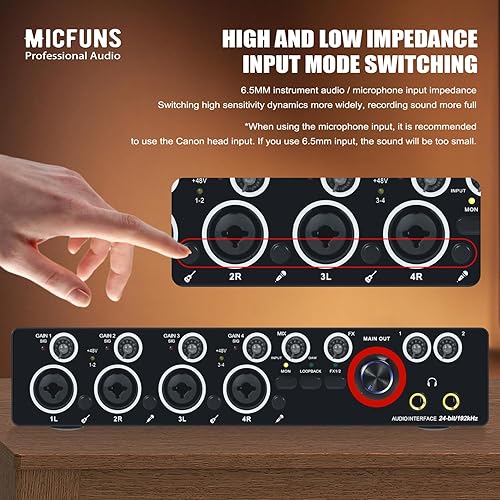 Miniatura 5 de MA01 2-in4-out USB 2.0 Audio Interface with 4 mic Preamps with 48V Phantom Power -24-bit 192kHz for music computer recording