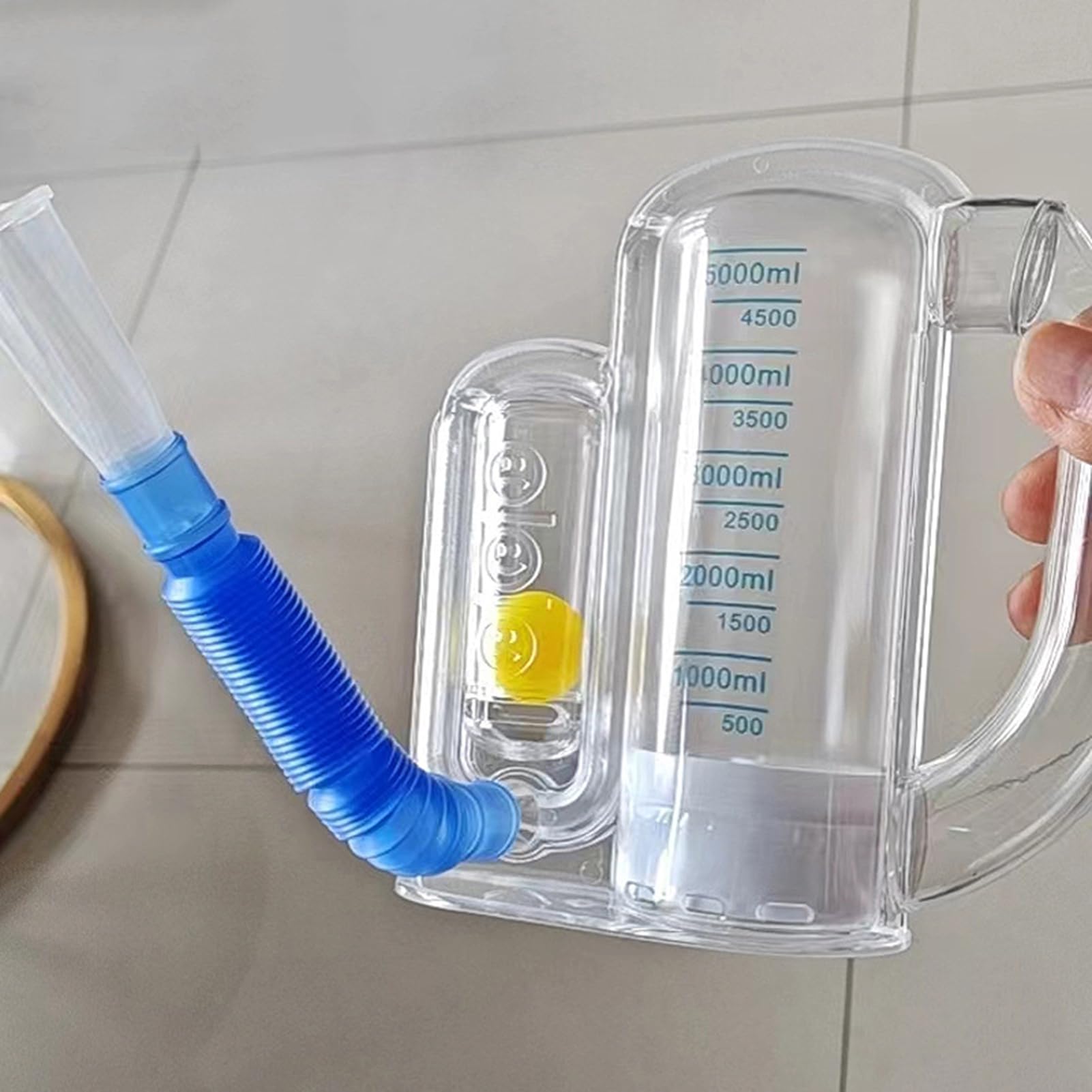 Spiromètre Appareil d'entraînement pulmonaire pour le renforcement des voies respiratoires avec indicateur de débit 5000 ml Pour la salle de gym, le jogging, les athlètes