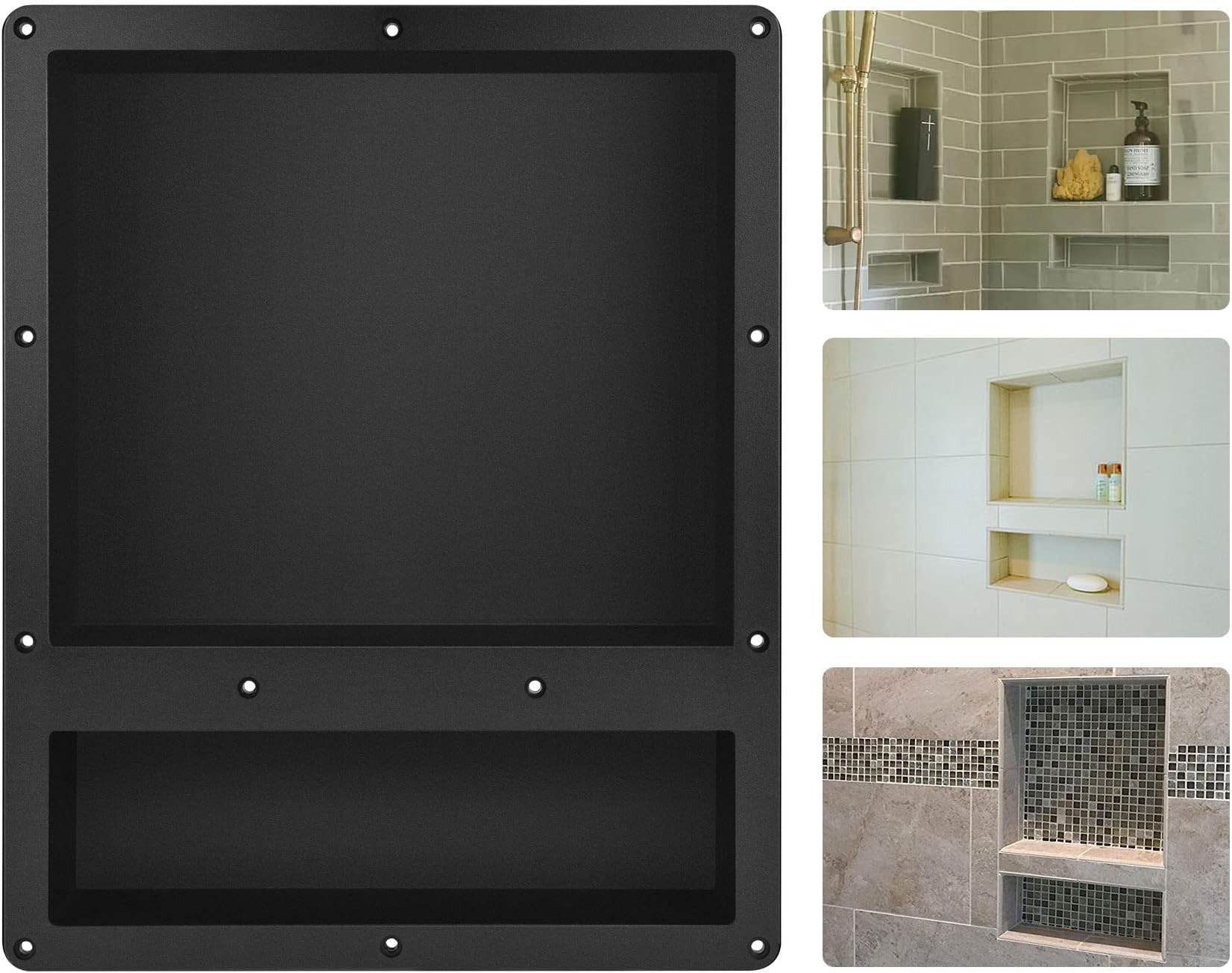 Suteck Shower Niche Double Shelf, 16-Inch Width x 20-Inch Height x 4-Inch Depth, Recessed Shower Niche Ready for Tile (Inner Size: Length 12"+4", Width 14") Niche for Shower Bathroom Storage