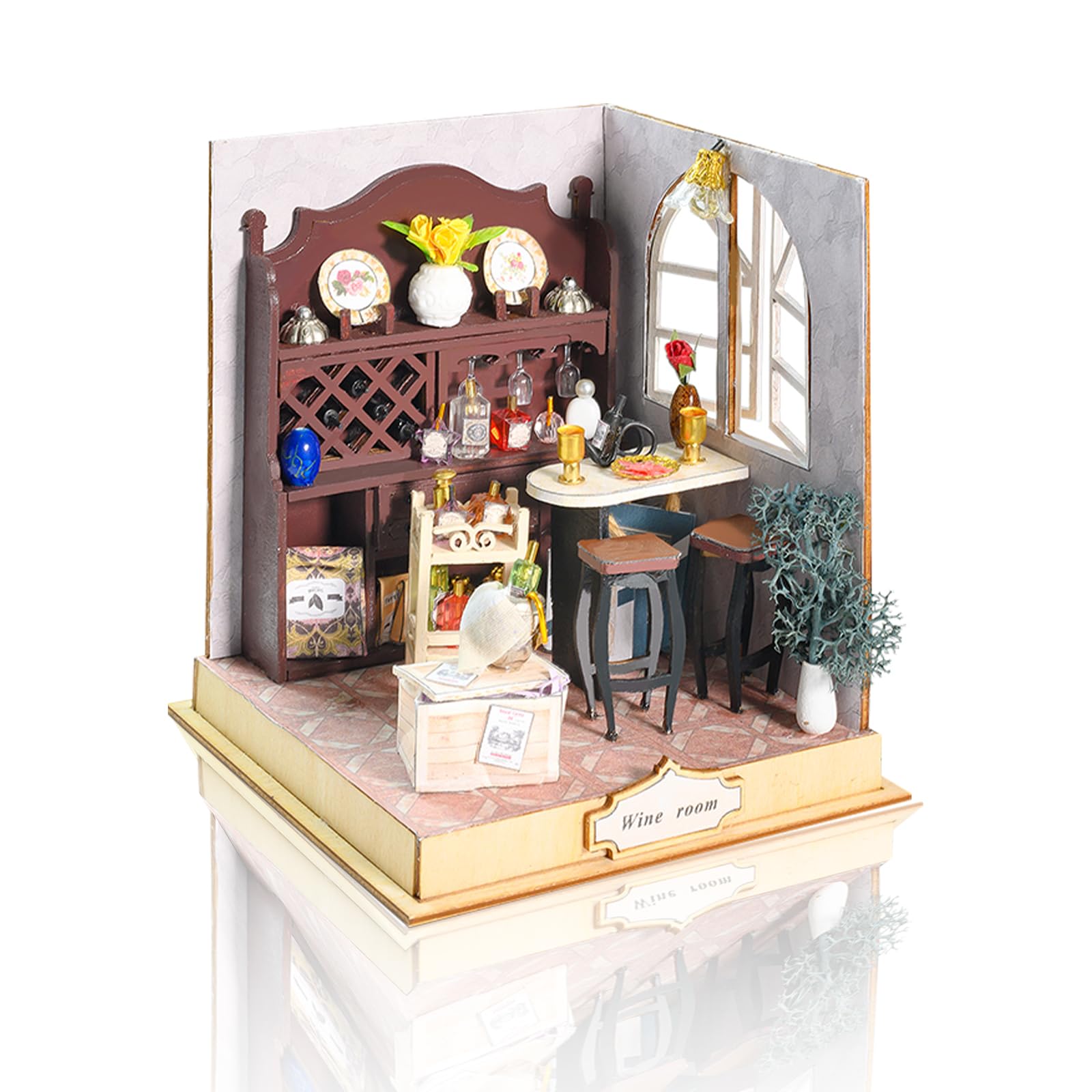 CuteefunDIY Miniature House Dollhouse, Mini Dollhouse for Building and Living, Wooden Crafts for Adults, Teenagers for Building, Birthday (Wine Cellar)