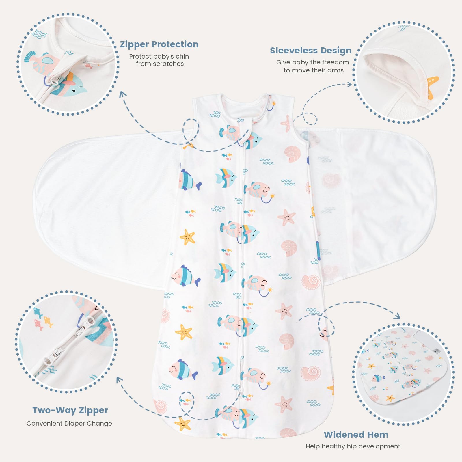 ZIGJOY Newborn Sleeping Bag Swaddle Wrap 1.0 TOG Baby Swaddle Sleeping Bag 100% Cotton Baby Wearable Blanket for New born Infant Boy Girl Grows 6-12 Months - Image 2