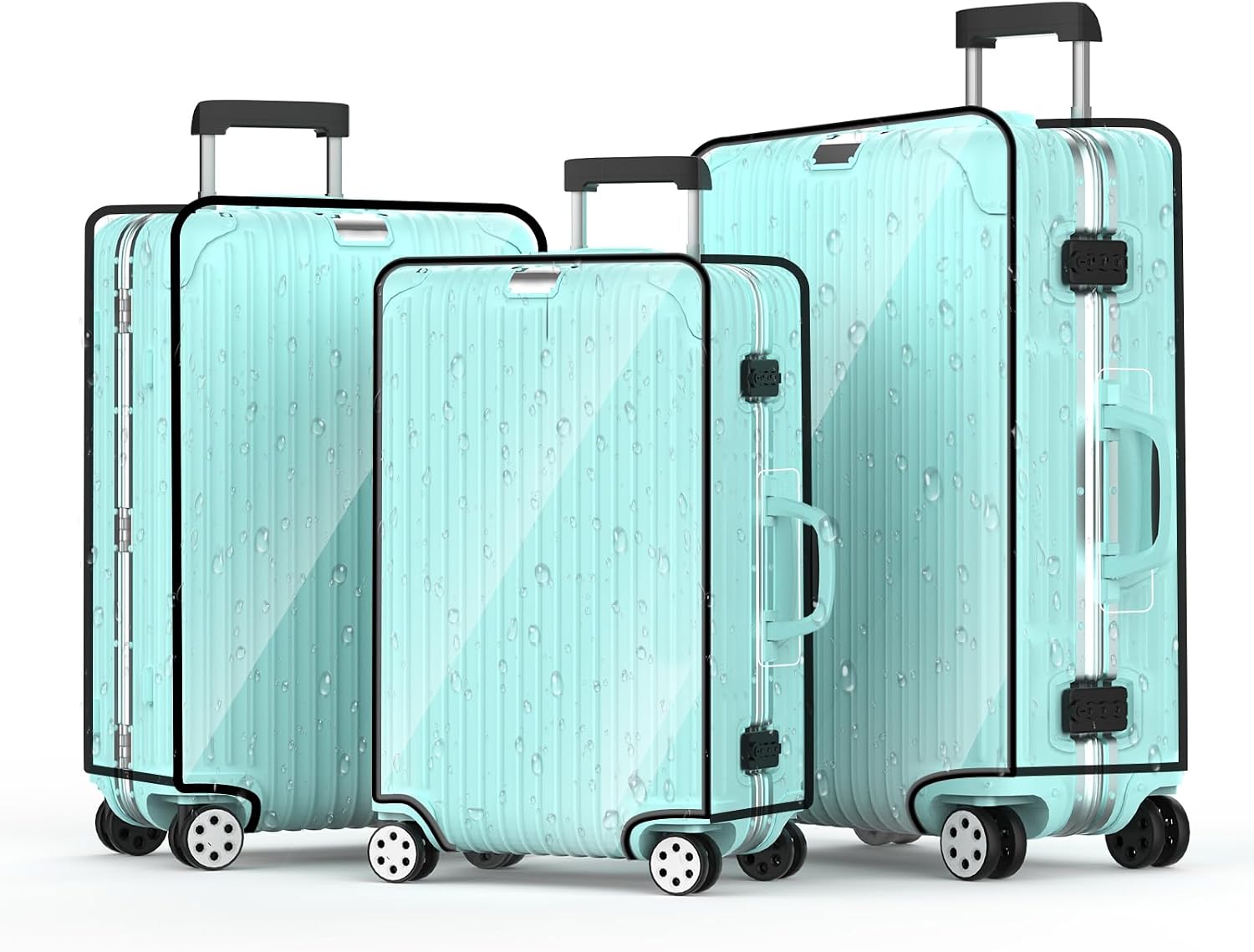 3 PCS Thicken Clear Luggage Cover Protector, 20" 24" 28" PVC Luggage Covers for Suitcase Waterproof Dustproof Anti-scratch TSA Approved Travel Suitcase Covers for Wheeled Luggage