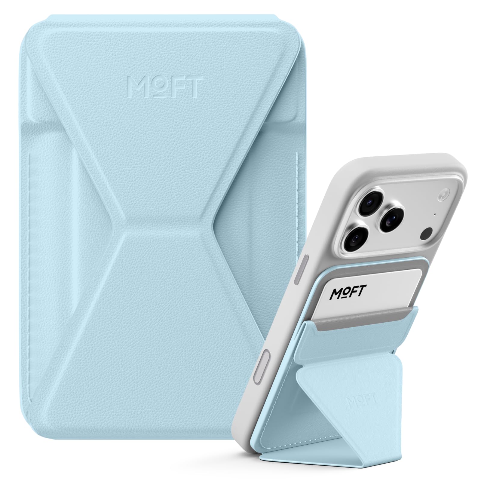 MOFT MagSafe Portafoglio Supporto per iPhone Serie 16/15/14/13 Compatibile con MagSafe, MOVAS Pelle Vegana Supporto Magnetico per Telefono con 3 Angoli di Visione, 2 Porta Carte (Nebbia Lenitiva)