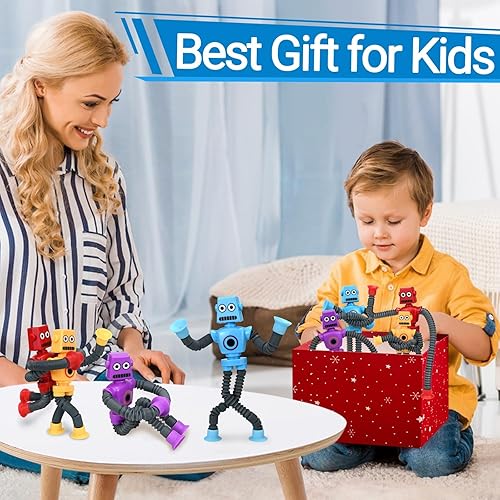 Miniatura 6 de Pop Tubes Robotics Fidget Toys (paquete de 4), juguete telescópico con ventosa, habilidades motoras finas y aprendizaje creativo, juguetes
