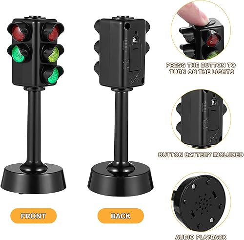Miniatura 5 de Kisangel Semáforo, 3 piezas, simulación, señales de tráfico para niños, juego de letreros de calle para niños, decoración de fiesta temática de