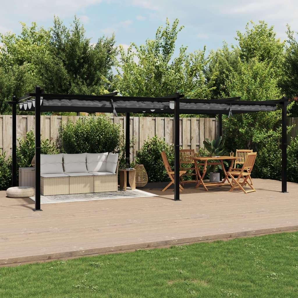Pawilon ogrodowy z wysuwanym dachem, antracyt, 3 x 6 m, aluminium | Aluminiowa rama, poliester powlekany PA, wraz z akcesoriami montażowymi, na patio i do ogrodu
