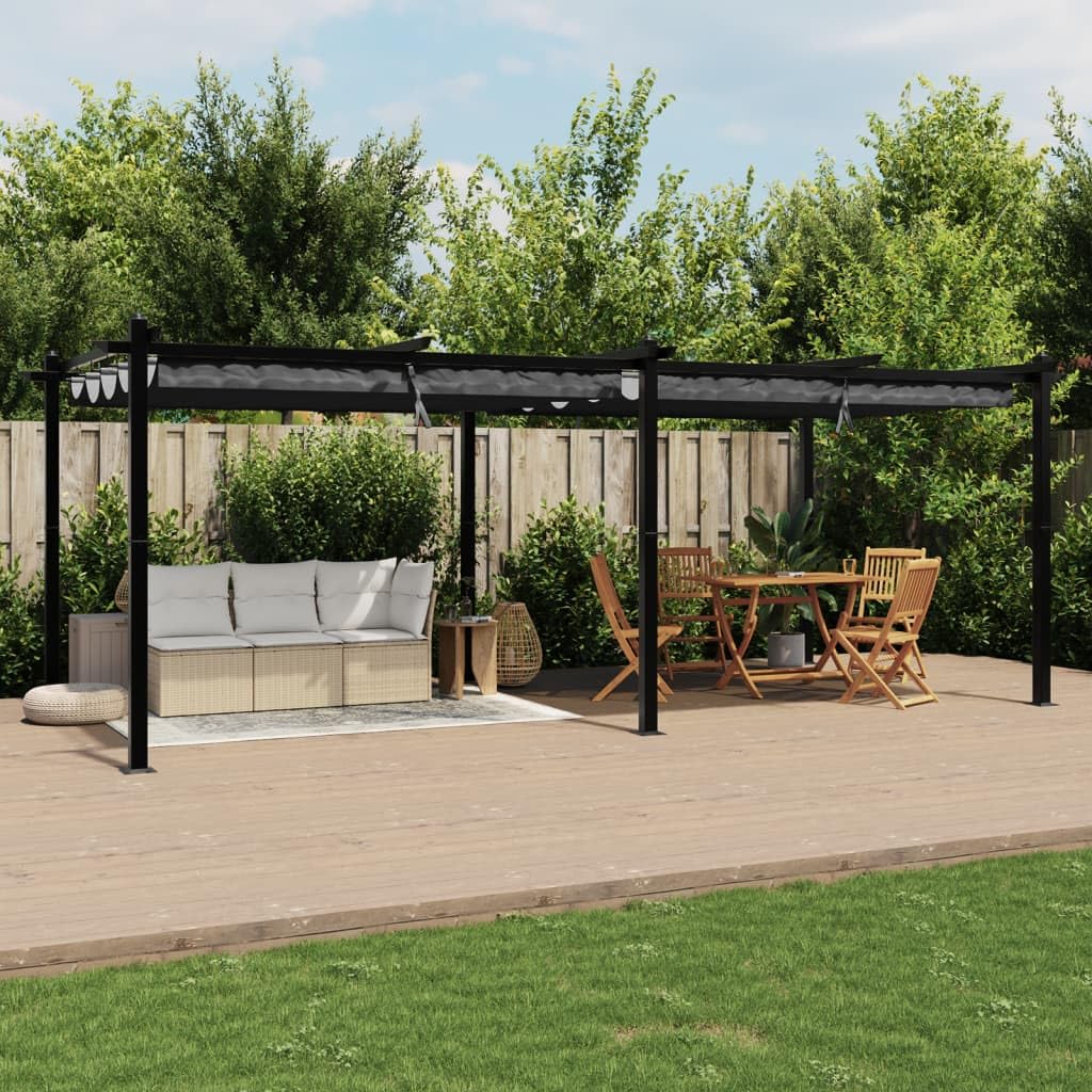 Pergola en aluminium - 3 x 6 m - Avec toit rétractable - Anthracite - Structure stable pour auvent de terrasse - Toit solaire en polyester imperméable avec revêtement PA - Idéal pour le jardin