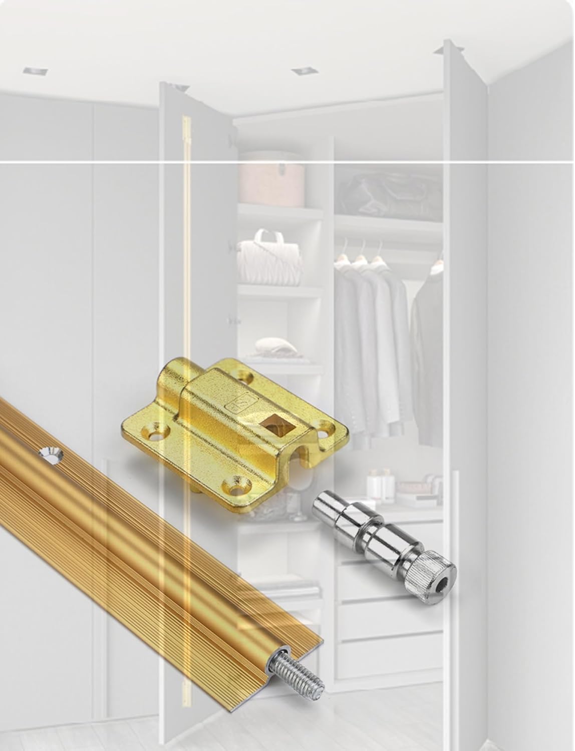 Heavy Duty Aluminum Anti-Warp Bar Kit for Cabinet Doors - Prevent Sagging, Supports Cabinets up to 2.7m, Durable Gold Finish, 240cm Length, Ideal for Home Improvement