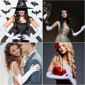 Long Elbow Satin Gloves, Long Satin Gloves Evening Gloves for Women Girls, Fancy Dress Gloves Opera Elbow Length Gloves, 20.9in White Gloves for Wedding Prom Party Dance Costume Accessories