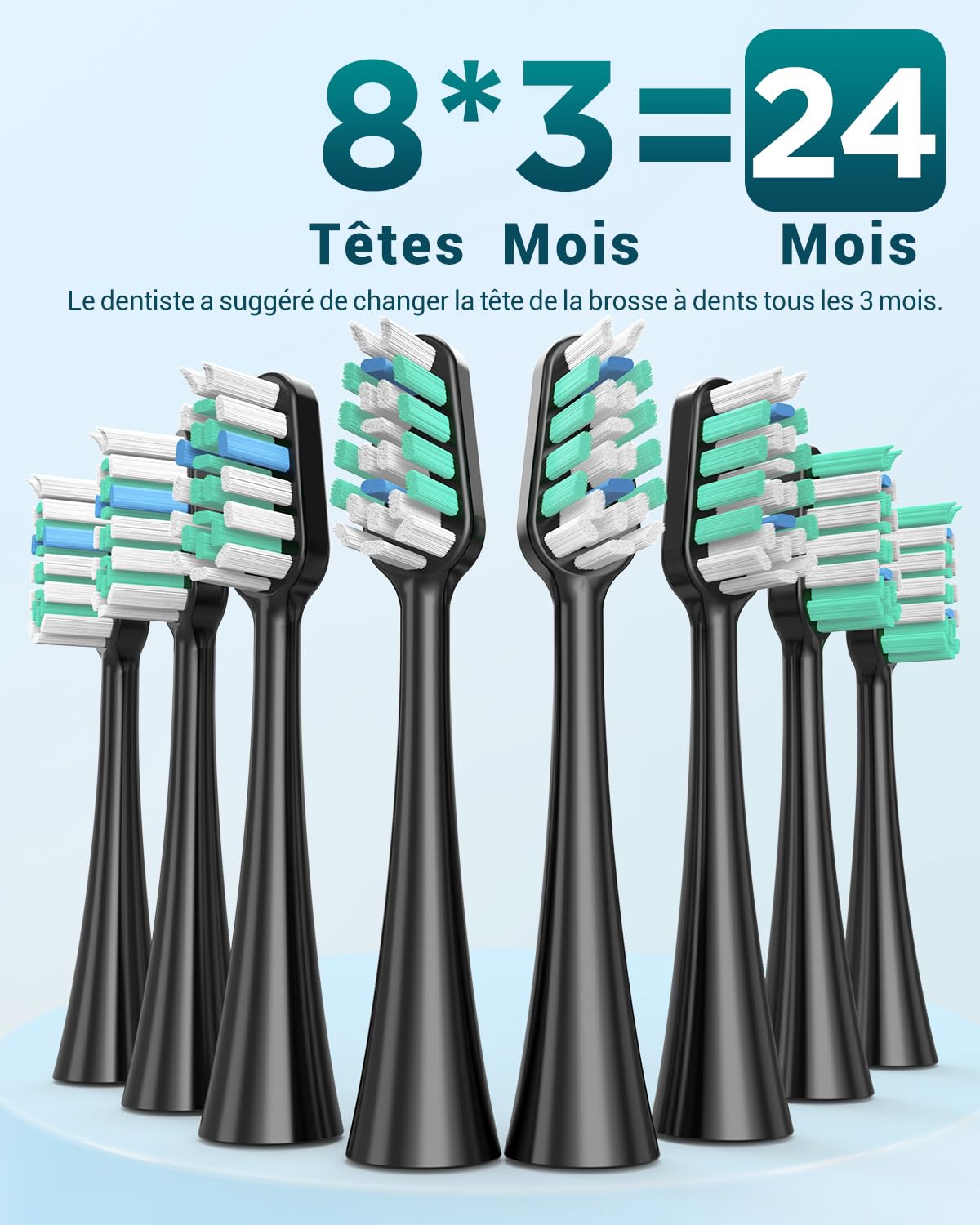 Brosse À Dent Électrique Soniques pour Adultes - Brosse A Dent Sonique avec 8 Têtes de Brosse et Étui de Voyage, 5 Modes, Étanche IPX7, Brosse A Dent Electrique de Voyage Rechargeable, Noir