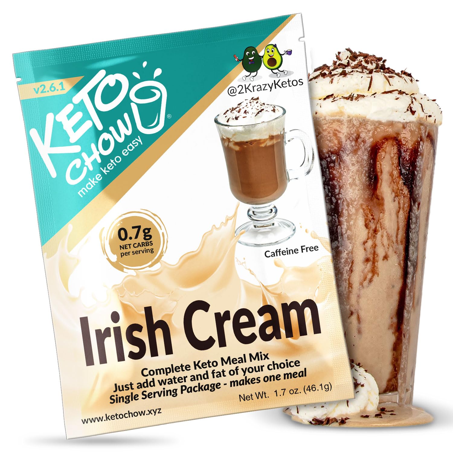 Keto Chow Irish Cream - Keto Meal Replacement Shake Powder - Nutritionally Complete - Low Carb - Delicious Easy Meal Substitute - Protein Rich You Choose The Fat - Single Meal Sample
