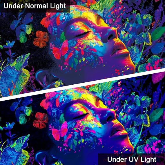 WEBEEDY Blacklight Spring Goddess Tapestry Boho Floral Plants Women Wall Hanging UV Reactive Glow In The Dark Tapestry Neon Blacklight Poster for Bedroom Living Room Gamer Room, 150x130cm